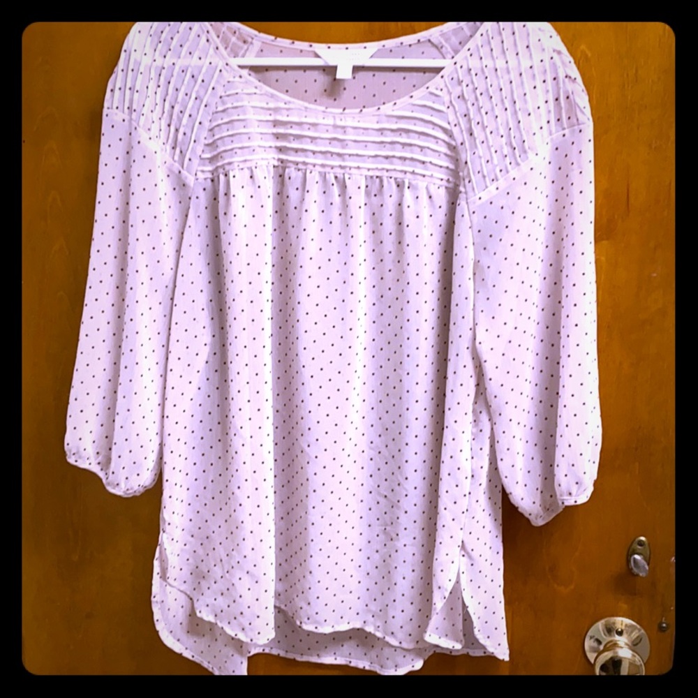 Sheerly adorable red and white polka dot blouse